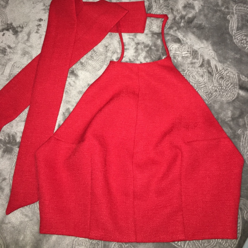 Vibrant Red Halter Crop Top with Open Back